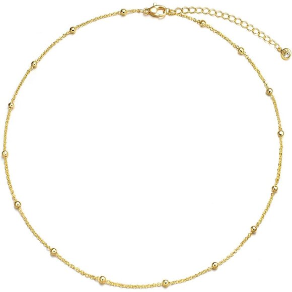 Lightweight Layered 14k Gold Plated Necklace, Dainty Choker with Cubic Zirconia - Picture 8 of 8